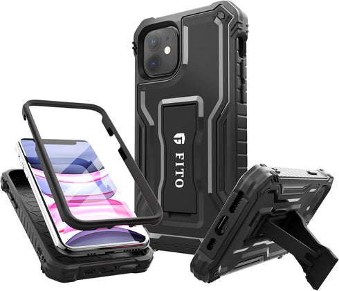 FITO Compatible with iPhone 11 Case, Dual Layer Shockproof Heavy Duty Case with Screen Protector for iPhone 11 and iPhone XR 6.1 inch, Built-in Ki...