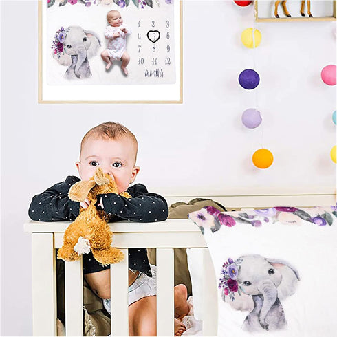 Elephant Newborn Baby Monthly Milestone Blanket Baby Blanket Organic Plush Fleece Photography Background Prop for Boy Girl Gift Soft Flannel Blank...