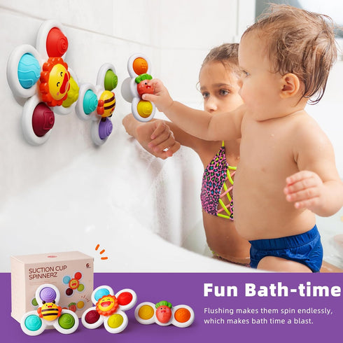 LiKee Strong Suction Cup Fidget Spinnerz Sensory Bath Toys for Baby 6 12 18 Months Airplane Car Travel Table & Window Toys for 1 2 Year Old Toddle...