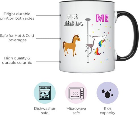 YouNique Designs Librarian Coffee Mug, 11 Ounces, Unicorn Mug, Library Gifts, Librarian Retirement Mugs, Library Teacher Gifts (Black Handle)...