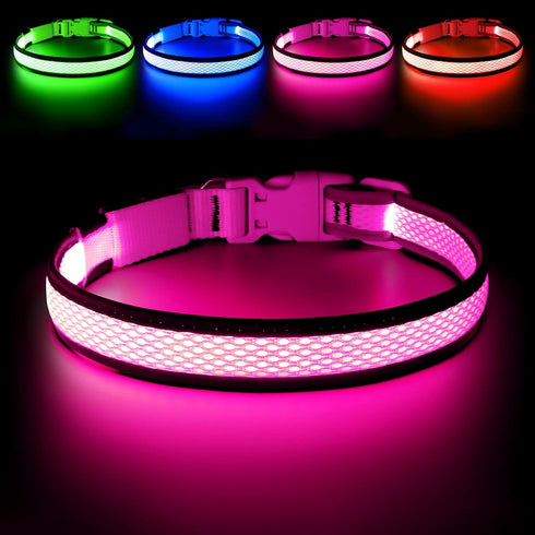 LED Dog Collar, USB Rechargeable Light Up Dog Collar Lights, Adjustable Comfortable Soft Mesh Safety Dog Collar for Small, Medium, Large Dogs(Smal...