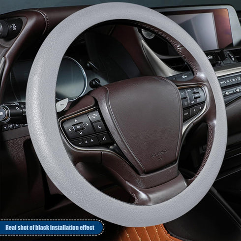 ZKFAR 1 PC Car D Shape Round Steering Wheel Cover, Universal 15In Silicone Steering Wheel Cover, Non-Slip Breathable Steering Wheel Protector, Uni...