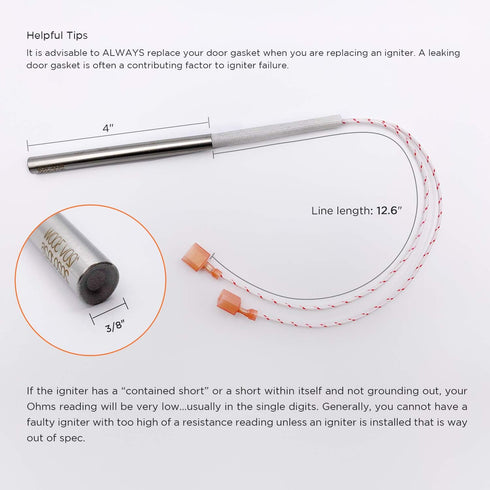 Ignitor Replacement for Breckwell Pellet Stoves C-E-IGN Igniter Element, 300 Watts, 120V AC, 4'' Fireplace Igniter...