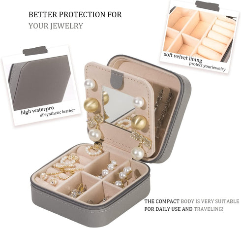KElofoN Travel jewelry case Travel jewelry box Travel Jewelry Organizer Small Jewelry Organizer Box for Girls Women with Mirror(Grey)...
