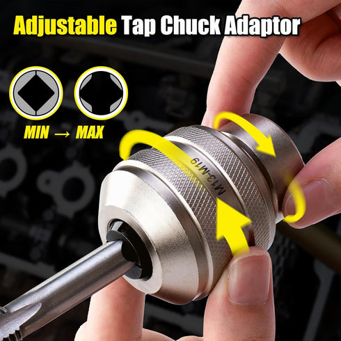 Topec Tap Socket Set, 2-Piece 1/2"DR x M13~M19 Adjustable Tap Chuck Tool with a 1/2"Socket Adapter, Tap Handle for Taps, Reamers, Screw Extractors...