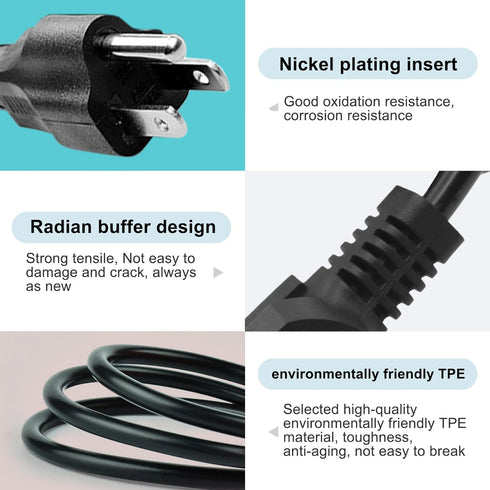 6FT 3 Prong Universal Power Cord Computer Monitor Cable C13 Plug for Dynex TV, ION Block Rocker Speaker, Superfit, BowFlex, Sole F63 F80 Treadmill...