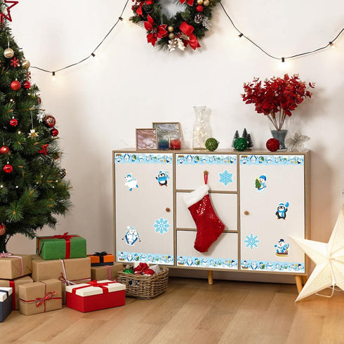 74pcs Winter Bulletin Board Classroom Decor LET IT Snow Cutouts Self-Adhesive Christmas Accent Cut Outs with Snowflake Snowman Patterns for Xmas W...
