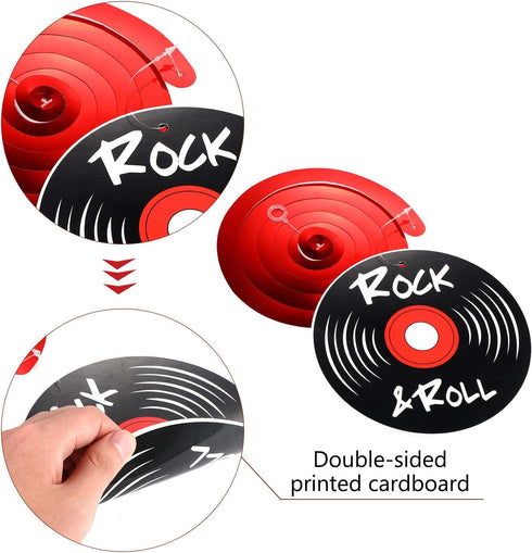 Blulu 30 Pcs Rock and Roll Theme Music Party Foil Swirl Decorations Retro Hanging Swirls Ceiling Decorations for 50s 60s Disco Party Event Supplie...
