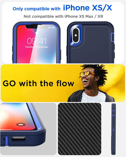 AICase for iPhone X/XS Case Built-in Kickstand with Glass Screen Protector,Heavy Duty Drop Protection Full Body Rugged Shockproof Military Protect...