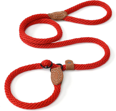 Mile High Life Slip Leads for Dogs | Heavy Duty Dog Training Leash | 5 Feet No Pull Slip Leashes w Leather Tip | Red Rope Lead for Dogs Outside...