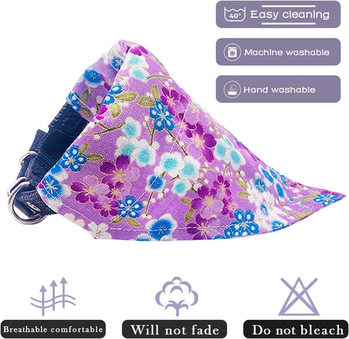 PET SHOW 4Pcs Small Dog Bandanas Slide on Collar Set Washable Cherry Blossoms Puppies Cat Bandanas Bibs Slip Through Collar Accessories for Boy Gi...