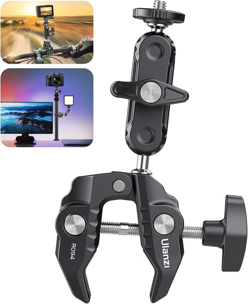 R094 Super Clamp Multi-Functional Camera C Clamp Mount, 1/4" Ball Head Monitor Mount 3/8" Hole Adjustable Video Shooting, Mobile Clamp for Gopro A...