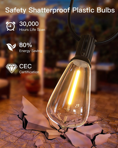 GLUROO LED String Light Bulbs, ST38 Shatterproof LED Replacement Bulbs for Outdoor String Lights Eidison Bulb fits E12 C7 Screw Base, 1Watt Equvan...