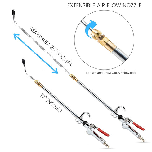 NEIKO 31122A High Flow Air Blow Gun, 17-26 Inch Extensible Air Nozzle Blow Gun, Pneumatic Air Compressor Accessories, Blow Gun Air Tool, Operating...