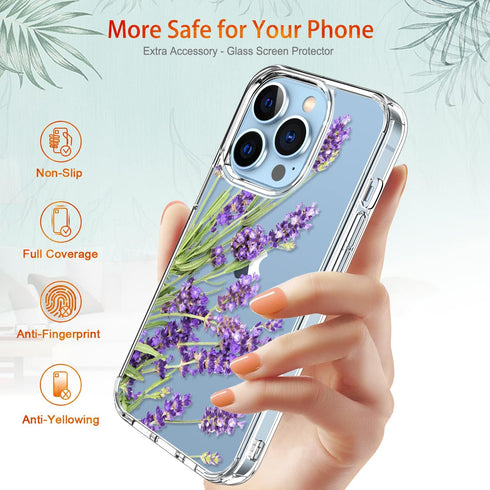 GiiKa for iPhone 13 Pro Case with Screen Protector, 6.1 inch Clear Full Body Shockproof Protective Floral Girls Women Hard Case with TPU Bumper Co...