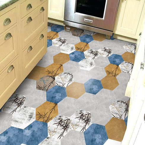 10 Pcs Hexagon Non-Slip Floor Sticker for Home Decor, Peel and Stick Self-Adhesive Wall Sticker for Living Room Kitchen Bathroom, 7.9x9.1inch, LB0...