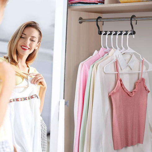 HOUSE DAY Sturdy Plastic Space Saving Hangers 12 Pack, Cascading Organizer Closet Space Saver 80% and Wrinkle Free Clothes, Multi Collapsible for ...