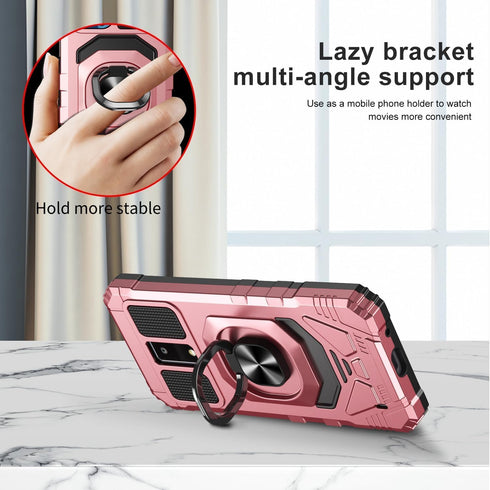 TJS Compatible for BLU View 4 (B135DL) Case, with Tempered Glass Screen Protector, Metal Ring Magnetic Support Kickstand Heavy Duty Drop Protectio...
