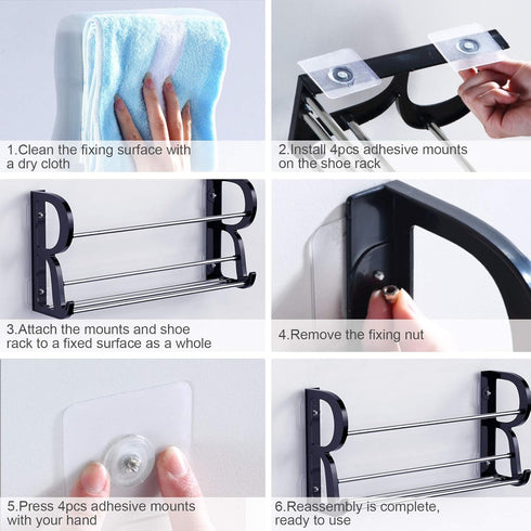 Wall Mounted Shoes Rack 3Pack/Can Store 6Pairs Sneakers and 6Pairs Slide Sandal,with Sticky Hanging Mounts, Shoes Holder Storage Organizer Shelf,D...