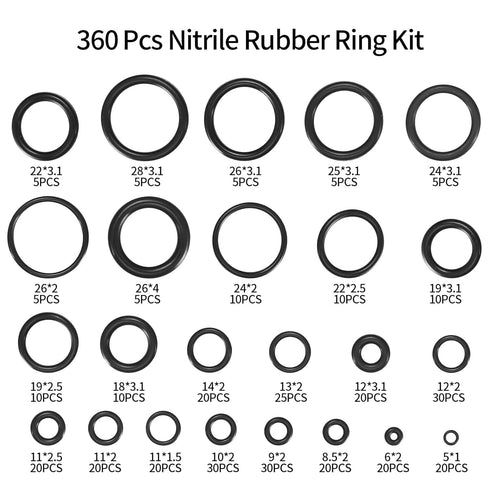 O Ring Assortment Kit, 360 Pcs Rubber Washer Orings, 24 Sizes Pressure Washer O Ring Kit for Faucet, Hose, Automotive, Air Gas Plumbing Sealing Re...
