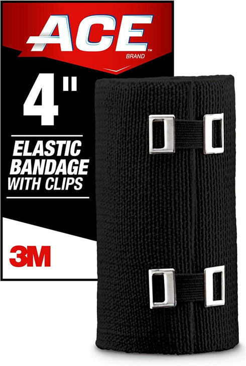 ACE 4 Inch Elastic Bandage with with Clips, Black, Great for Leg, Shoulder and More, 1 Count...