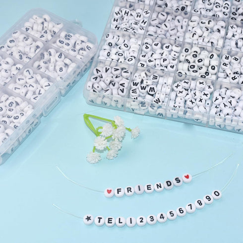 1400Pcs Letter Beads with 400Pcs Number Beads, Round Letter Beads 4x7mm Acrylic Alphabet Beads and Number Beads, Friendship Bracelets Jewelry Maki...