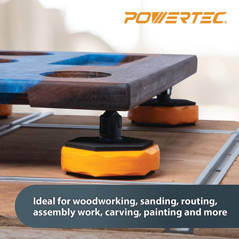 POWERTEC T Track & Work Bench Stops Plus Work Grippers and Finishing Cone Fits 3/4" Bench Dog Hole, Bench Dog Cookies for Sanding, Routing, Finish...