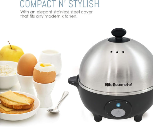 Elite Gourmet EGC-508 Rapid Egg Cooker, 7 Easy-To-Peel, Hard, Medium, Soft Boiled Eggs, Poacher, Omelet Maker, Auto Shut-Off, Alarm, 16-Recipe Boo...