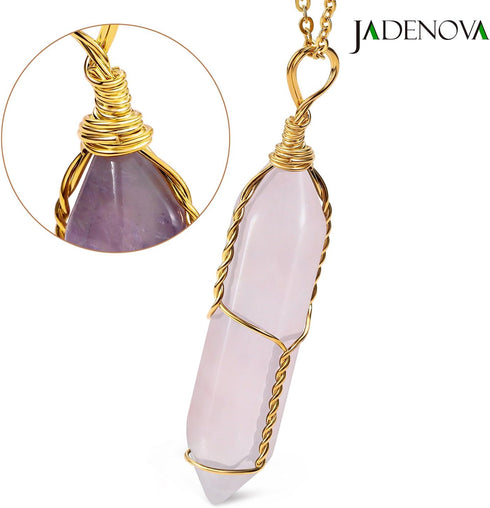 Full Wire Wrapped Energy Healing Crystal Gemstone Pendant Necklace 18" Stainless Steel Chain...