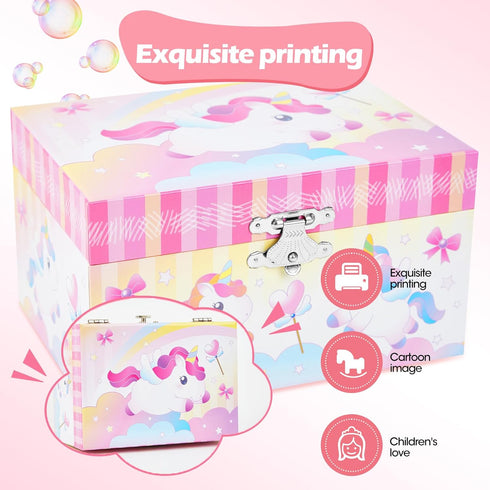 Musical Jewelry Box with Spinning Unicorn Girl Music Box Gift for Girls Toys Jewel Storage Case...