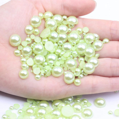 Dowarm 1000 Pieces Flatback Half Pearls, Flat Backed Round Half Pearls Beads for Crafts Jewelry, Mixed Size 4mm 6mm 8mm 10mm 12mm 14mm (Light Gree...