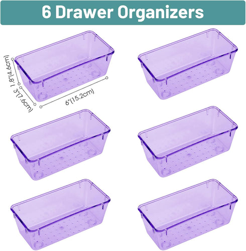 WOWBOX 6 PCS Plastic Drawer Organizer Set, Desk Drawer Divider Organizers and Storage Bins for Makeup, Jewelry, Gadgets for Kitchen, Bedroom, Bath...