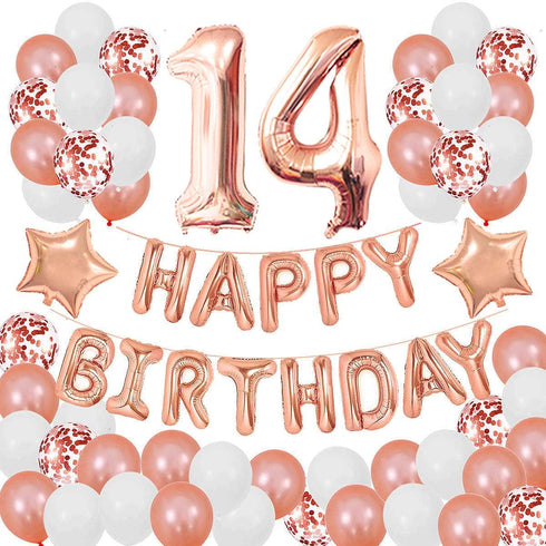 14TH Birthday Decorations for Girls and Women 14th Birthday decorations 14 Years Old Birthday Party Supplies Happy Birthday Banner Rose Gold Confe...