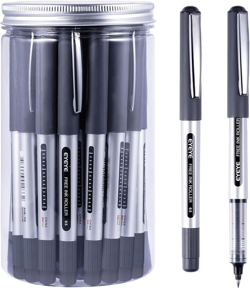 Bullet Tip Rollerball Pens, 25 Pack Black Liquid Ink Rollerball Pens, Fine Point Pens 0.5mm Large Capacity Ink, Quick Drying For Writing Journalin...