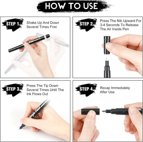 White Paint Pen, 8 Pack 0.7mm Acrylic Paint Pens Acrylic Markers 6 White 2 Black Paint Pens for Rock Painting Wood Canvas Glass Metallic Ceramic T...