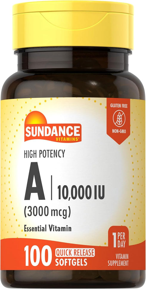 Sundance High Potency Vitamin A Softgels | 3000mcg | 100 Count | Essential Vitamin | Non-GMO and Gluten Free Supplement...