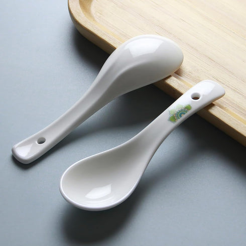 Soup Spoons,5.5" Asian Soup Spoons Set of 6, Ceramic Chinese Soup Spoons White Ceramic Dessert Spoons Rice Spoon for Ramen Pho Wonton Dumpling Mis...