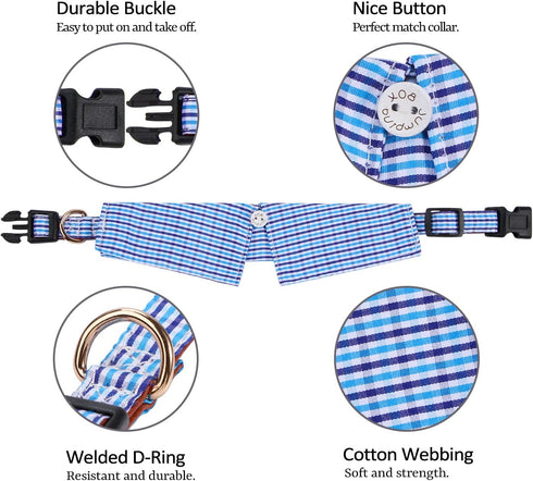 Cotton Plaid Shirt Style Dog Collar Soft Cute,Boy Dog Collar with Quick-Release Buckle,Adjustable Bow Tie Collar for Small Medium Large Dogs...