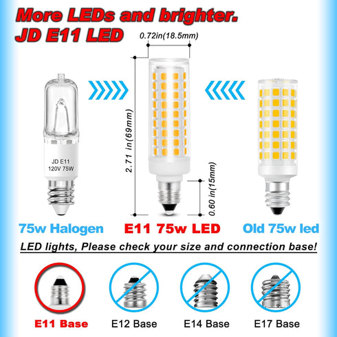 JDE11 Led Bulbs Dimmable, Replace 120V 75W Halogen Candelabra Bulbs,T3 T4 Mini Base JD E11 Bulb, 2700K Warm White 7W 750lm E11 Bulb for Chandelier...