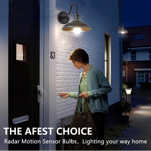 Radar Motion Sensor LED Light Bulbs, Dusk to Dawn Radar Motion Activated Bulb 9W 5000K Daylight White A19 LED Bulb, E26 Base, for Hallway, Garage,...