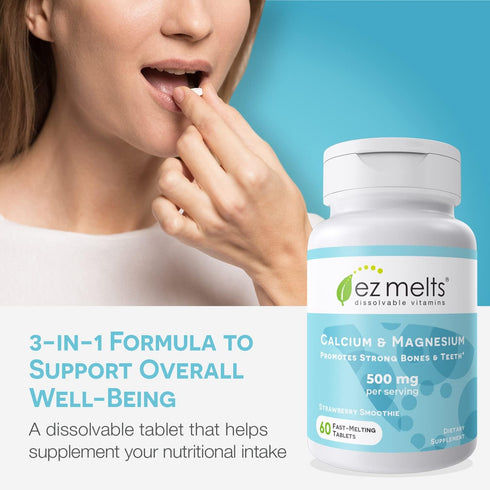 EZ Melts Dissolvable Calcium & Magnesium Supplement with Vitamin D3, Sugar-Free, 1-Month Supply...