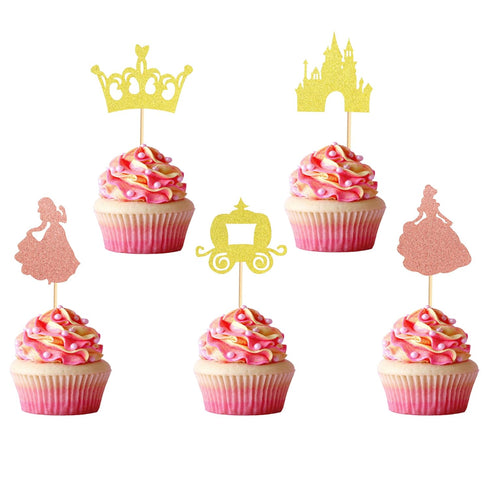 Pack of 40 Pre-Assembled Princess Cupcake Toppers Crown Castle Girl Cupcake Toppers Birthday Fruits Picks for Princess Theme Party Decoration...