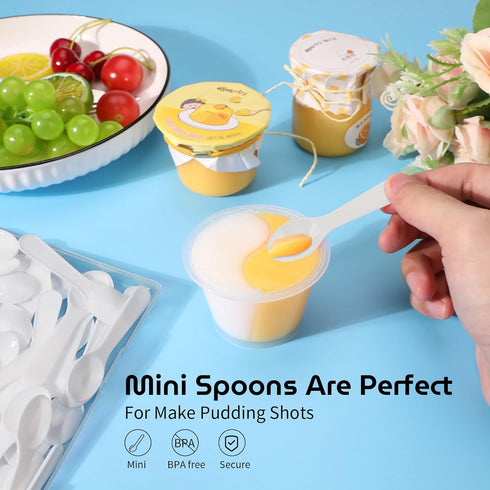 50PCS 3" Mini Tasting Spoons Tiny Plastic Taster Spoon for Yogurt Pudding Jello Shots Ice Cream, Extra Small Sample Micro Spoons (White)...