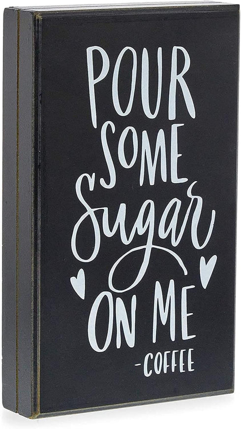 Farmlyn Creek Wooden Coffee Sign - Pour Some Sugar on Me (Black, 6 x 10 Inches) - Coffee Bar Sign...