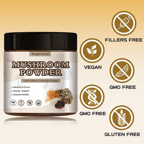 Mushroom Powder, 10 in 1 Mushroom Complex Formula Supplements for Coffee - Lions Mane, Shiitake, Reishi, Cordyceps, Chaga & More for Immunity, Ene...