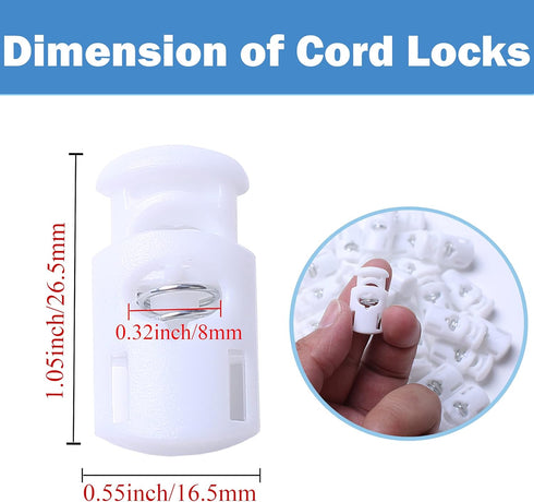 J.CARP 30Pcs White Plastic Cord Locks End Spring Toggle Stopper, Single Hole Elastic Cord Adjuster, Suit for Drawstrings, Bags, Shoelaces, Clothin...