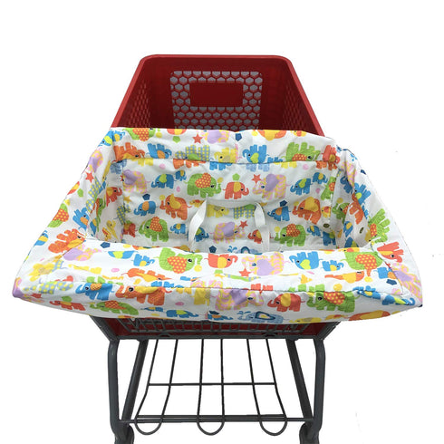 Portable Shopping Cart Cover, High Chair and Grocery Cart Covers for Babies, Kids, Infants & Toddlers, Attached Carry Bag (Simple Elephant)...