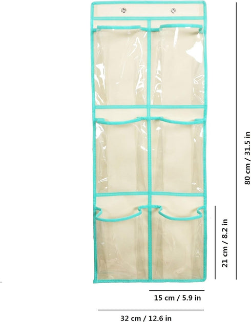 NIMES Over The Door Shoe Organizer Hanging Narrow Closet Door Storage 6 Large Clear Pockets Chart 2 Pack (Beige)...