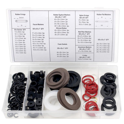 145PCS Tap Reseater Washers Assortment -44 Sizes Include Rubber O Rings Faucet Washers Syphon Washers Foam Gaskets Fiber Washers Kit for Fixing Le...