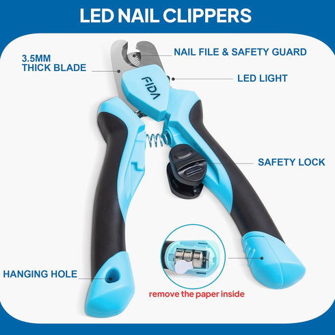 Fida Dog Nail Clippers with LED Light, Dog &Cat Nail Trimmer with Safety Guard & Nail File, Razor Sharp Blades, Pet Nail Trimmer/Clipper with Comf...